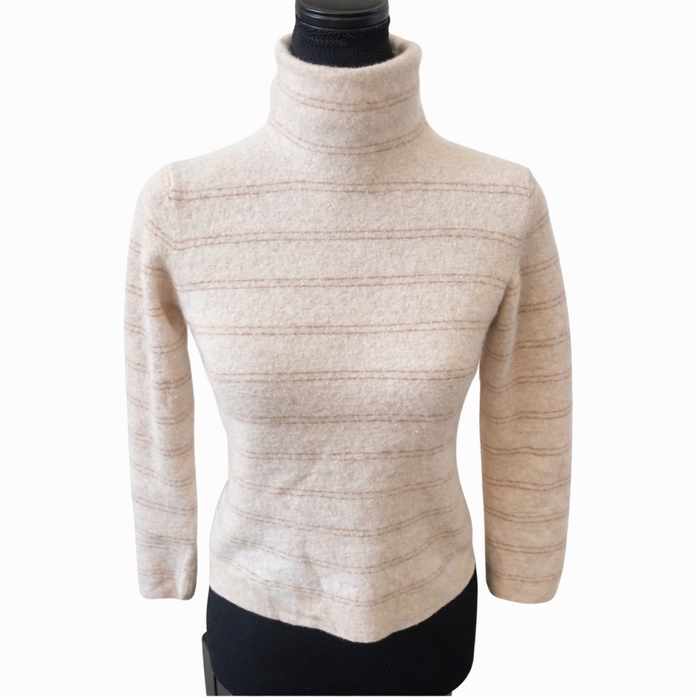 Vince 100% Cashmere Striped Turtleneck Sweater 3/4 Sleeve S